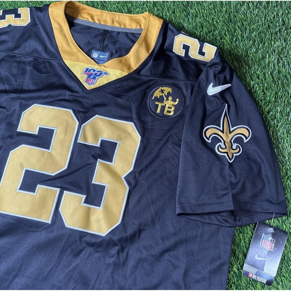NEW NFL 100th Logo New Orleans Saints Marshon Lattimore Jersey On Field Men XL